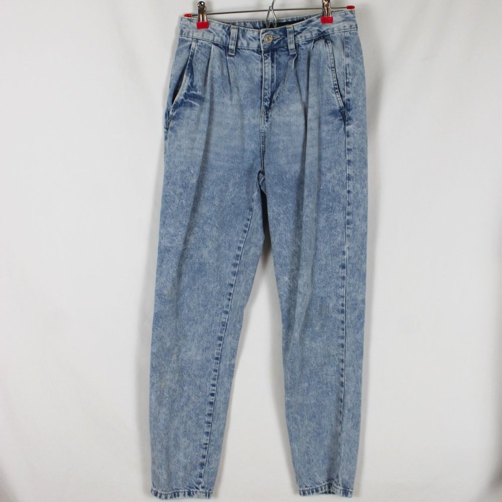 INDIGO REIN Denim Jeans Size 7 Acid Wash Blue High Waisted Pleated Straight Leg
